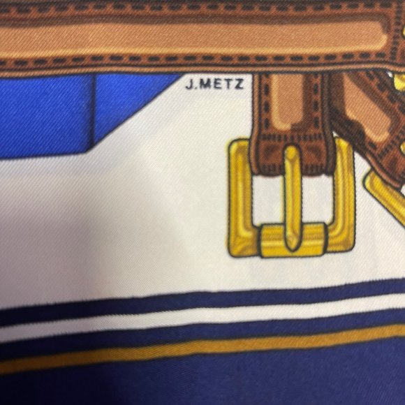 Authentic HERMES Carre 90 Scarf Suspenders Motif Silk Blue - Picture 14 of 14